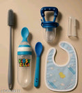 Urban baby feeding bottle and food feeder, toothbrush, and cotton bibs, tip spoon, bottle brush combo pack of 6